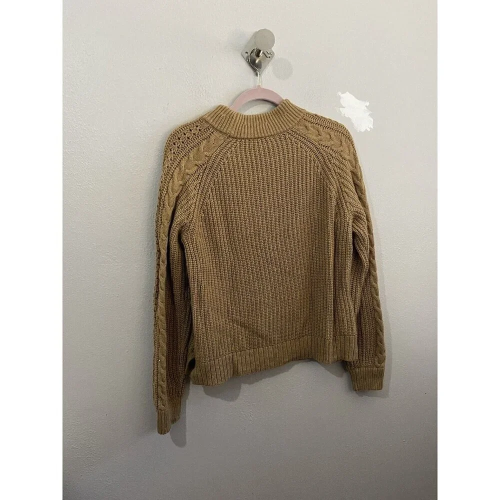J Crew Cable Knit preppy academia Azra Sweater Camel Size Medium Wool Blend